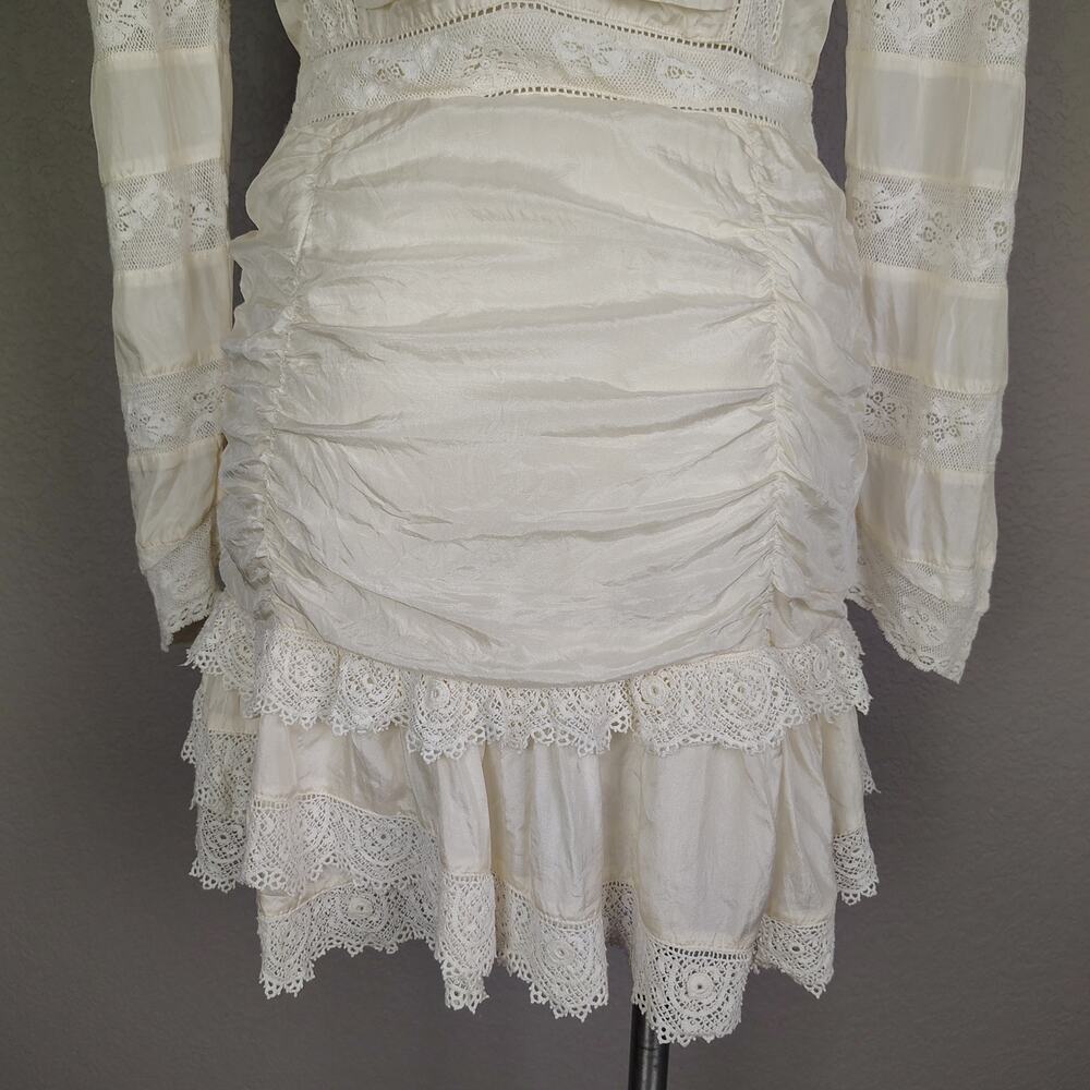 Loveshackfancy Harmon Silk Victorian High Neck Lace Mini Dress White Cream Sz 10 - Picture 14 of 16